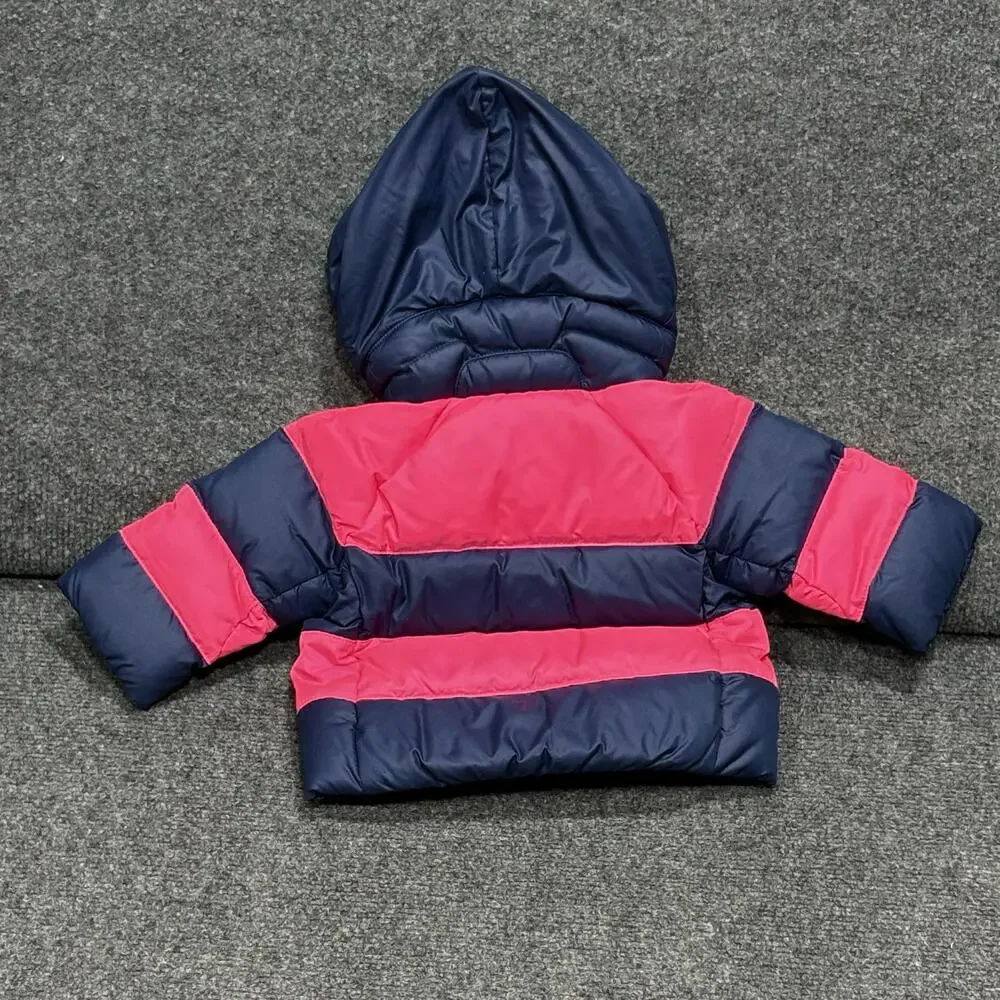 Ralph Lauren Jacket Infant Girls 3M Pink Navy Hooded Down Puffer Winter Coat
